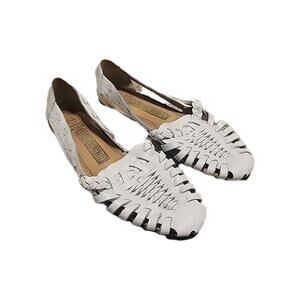Leather Collection Vintage White Leather Huarache Slip On Sandals Women 7.5W